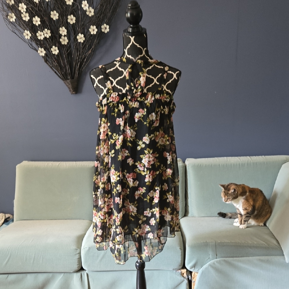 Floral Black Mini Dress